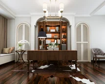 Traditional study with a desk and stylish furniture